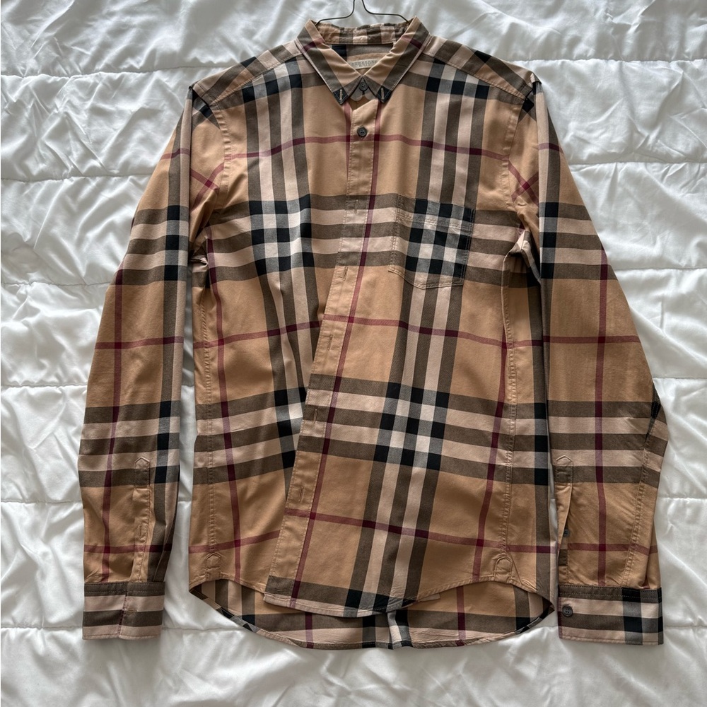 Burberry Tan Checkered Men's Shirt